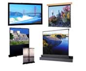 Select from these four different projector screen mount options: Portable, Manual,  Electric, and Fixed